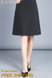 Yipinpay Office Lady Skirts Black Pockets Elastic High Waist Skirt OL Korean Casual Slim Work Wear Midi Skirts Fashion Clothing