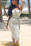 Yipinpay Strapless Pleated Sexy Bodycon Dress Off Shoulder Sleeveless Summer Party Dress Women Backless Beach Casual Women Dress