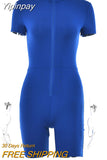 Yipinpay Sculpting Playsuit Women Sexy Short Sleeve Waist Corset Rompers Jumpsuits Femme Summer Zip Body-Shaping One Piece Outfits