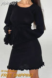 yipinpay Sexy Summer Backless Women Bandage Mini Knitted Party Club Dress Green Ruffles Long Sleeve Fashion Casual Wrap Dress 2023