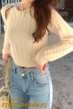 Yipinpay Knitted Sweater Women Korean Fashion Fake Two Pullover Office Lady 2023 Autumn Elegant Long Sleeve Crop Tops Pure Color