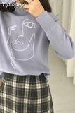 Yipinpay Embroidered Sweater Woman High Collar Long Sleeve Knit Wool Pullover Spring and Autumn 2023
