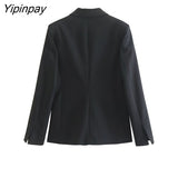 Yipinpay 2023 Women Fashion Single Button Blazer Coat Vintage Notched Collar Jacket Long Sleeve Ladies Slim Outerwear Stylish Tops