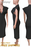 Yipinpay Turn-collar Long Dress Women Summer Black Sleeveless Bodycon Sexy Maxi Dresses Femme Polo Neck Streetwear Vestidos Plus