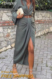 Yipinpay Knot Long Skirt Women High Waist Split Pencil Skirt Sets Streetwear Pleated Summer Skirts Woman 2023 Elegant Midi Skirts