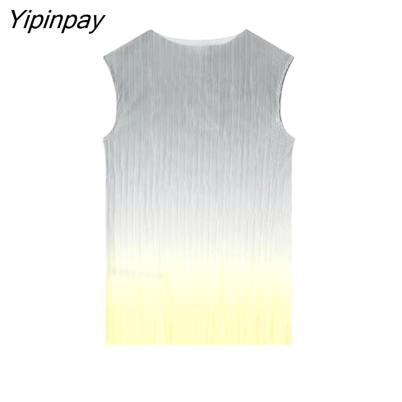 Yipinpay Summer Women Fashion Tie-Dyed Blouse Pants Sets 2023 Thin Casual Sleeveless Shirt Tops High Strecth Long Pants Outwear