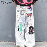 Yipinpay Summer Women pants Fashion Casual High street Streetwear Graffiti printing Loose Oversize female trousers Long pants