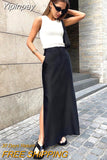 Yipinpay Black Loose Long Skirts Women A-Line Zip Skirts Ladies Elegant Summer Skirts Female With Pocket Ankle-Length Skirts