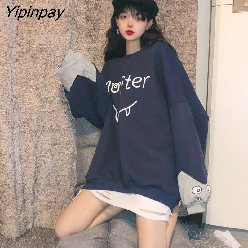 Yipinpay NEW Spring Autumn Women Hoodie Harajuku Korean Style Fashion Causal Cute Sleeve Oversize Female Hoodies Tops Kawaii