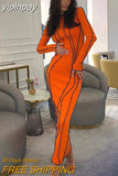 yipinpay O Neck Sexy Women Long Ribber Knitted Bodycon Striped Dress Y2K Fashion Orange Maxi Wrap Party Club Dress 2023 Autumn