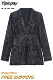 Yipinpay Black Sequin Blazer Woman Tailoring Glitter Blazer Women Fashion Office Elegant Womens Jackets Winter Women's Formal Jacket