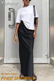 Yipinpay Elegant Women Black Long Skirts High Waisted Office Ladies Straight Skirts Summer 2023 Ruched Slim Split Skirts Lady