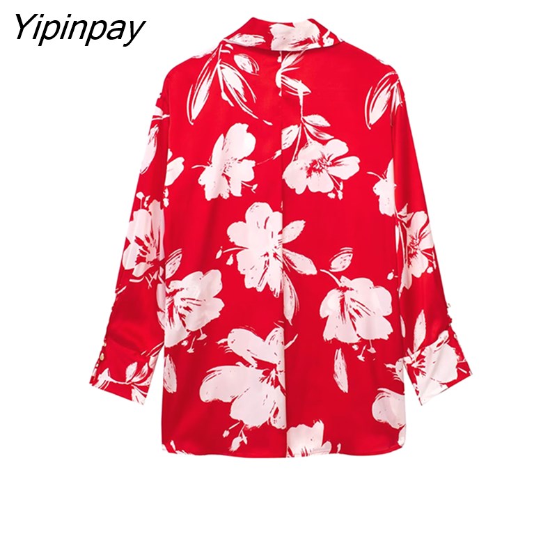 Yipinpay Summer Women Floral Print Blouses Shirt 2023 Thin Single Breasted Causal Tops Turn Down Colla Long Sleeve T-Shirts