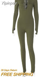 Yipinpay Shoulder Pads Long Sleeve Jumpsuit Women Summer Cross Bandage Sexy Jumpsuits Femme Black V-Neck Bodycon Overalls