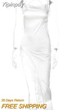 Yipinpay 2023 Summer Sexy Backless Black High Waist Women Dress Lace Sling Slit Slim Femme Long Skirt Home Casual Woman Dress