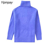 Yipinpay Soft Solid Women Knitted Sweater 2023 Autumn Winter Warm Turtleneck Long Sleeve Female Pullover Chic Sweet Tops