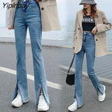 Yipinpay Black Loose Split Mom Jeans Woman Denim Pants High Waist Jeans Trousers Women Jean Taille Haute Femme