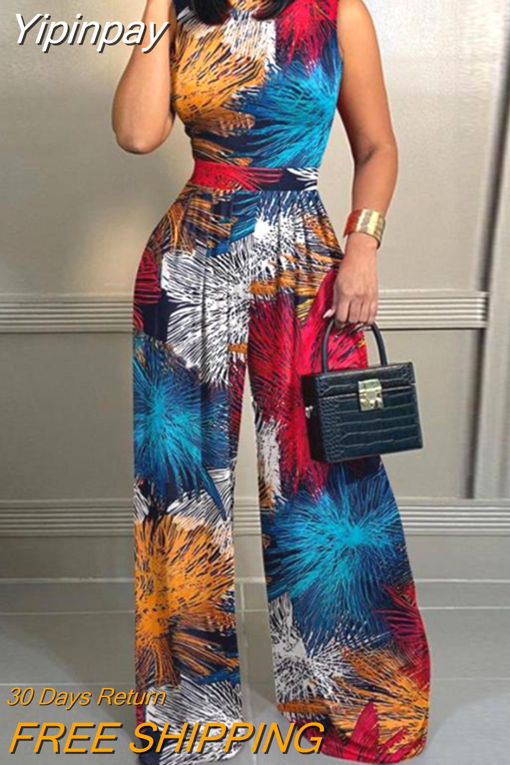 Yipinpay Print Wide Leg Jumpsuit 2023 Woman Long Jumpsuits Elegant New Fashion Casual One Pieces