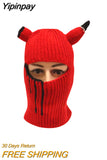 Yipinpay Unisex Knit Hat Halloween Devil Horn 1 Hole Balaclava Y2K Vintage Gothic Winter Warm Wind Proof Beanie Cap