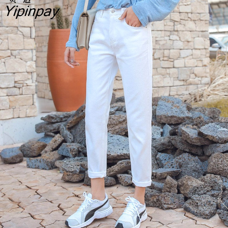 Yipinpay Jean Femme Taille Haute Casual Loose White Jeans Women 2023 Spring Basic Boyfriend Vintage Denim Woman Jeans