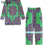 Yipinpay Newest Fashion Print Shirts Pants Sets 2023 Long Sleeved Chic Blouses+Ankle-Length Pants Street Casual Bandage Outwear