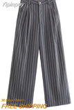 Yipinpay TRAF 2023 Fashion Striped Woman Pants Sets Women's Blazer + Pants Two Piece Set for Women Chic Elegant Ladies Trouser Sets