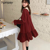Yipinpay Spring Autumn Women dress Girl Loose Oversize Cute Corduroy dresses party dress female bing 2023 NEW French style