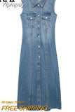 Yipinpay 2023 Blue Denim Dress Woman Jean Long Dresses For Women Sleeveless Midi Dresses Y2k Streetwear Women's Summer Dresses