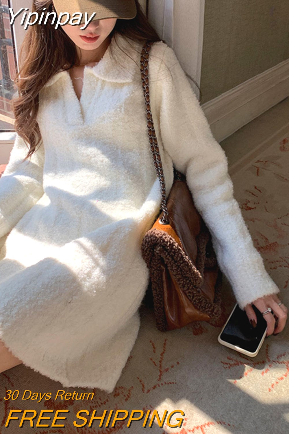 Yipinpay Autumn Knitted Y2k Mini Dress Elegant Sweater Woman Pure Color Korean Fashion Dress Casual Party Long Sleeve Dress Design