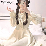 Yipinpay Autumn Women Dress Sweet Japan style Peter pan collar Solid Simply Cute girl dress female bing 2023 HOT