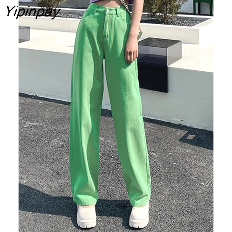 Yipinpay Classic Baggy Straight Jeans Femme High Waist Relaxed Fit Mom Jeans Women Streetwear Plus Size Yellow Denim Trousers