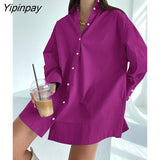 Yipinpay 2023 Spring Casual Full Sleeve Women Long Shirt Minimalist Button Up Overisze Woman Tunic Blouse Female Clothing Top