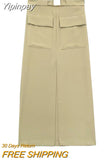 Yipinpay Cargo Skirt Woman High Waist Slit Midi Skirt Women Pockets Long Skirts For Women Fashion 2023 Y2k Streetwear Women's Skirts
