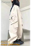 Yipinpay Streetwear Loose Trousers Female Gyaru Clothes Vintage Wide Leg Baggy Spring Autumn High Waist Women's Beige Cargo Trousers