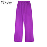 Yipinpay New Spring Autumn Women Blazer Coats Sets 2023 Fashion Office Outfits Solid Jackets+Trousers Basic Zipper Long Pant