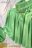 yipinpay Skirts for Womens 2023 Solid Color Kawaii Elastic High Waist Korean Fashion Midi Pleated Skirt Elegant Slim Falda Jupe