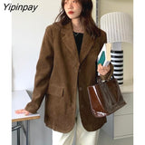 Yipinpay Casual Cordury Suit Women Winter Oversized Single Breasted Blazer Classic Office Coat Ladies Jancket Female Outwear