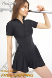 Yipinpay 2023 Autumn Women Tight Fashion Bodysuit O-Neck Zipper Short Sleeve Bottoming Shirt Femme Y2k Sexy Slim Fit Workwear
