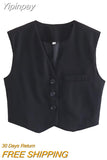 Yipinpay Fashion 2023 Women's Vest Summer Female V-Neck Single-breasted Sleeveless Vests for Women Chic Ladies Waistcoat Tops New