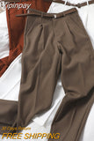 Yipinpay High Waist Winter Wide Brown Pants Elegant Woman Office Pants Trousers Loose Casual Women's Trousers Korean