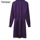 Yipinpay 2023 Women Mini Sexy Tassel Dresses Spring Summer Elegant Turn Down Collar Party Dress Long Sleeve Folds A-line Vestidos
