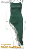 Yipinpay 2023 Summer Sexy Backless Black High Waist Women Dress Lace Sling Slit Slim Femme Long Skirt Home Casual Woman Dress