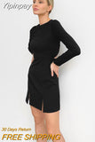 Yipinpay Mini Solid Black Dress Women Long Sleeve Backless Sexy Dress Spring 2023 Chic Slit Female Short Dress Button O-Neck