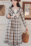 Yipinpay Sweet Autumn Women Pleated Dress JK Student Uniform Preppy Style Retro Embroidery Female Dresses 2023 HOT High Waist