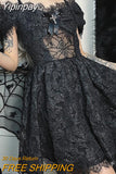 Yipinpay Goth Mall Gothic Emo Jacquard A-line Dresses Elegant Grunge Ruched Bandage Partywear Punk Black Women Halloween Club Dress