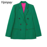 Yipinpay New Women Blazer Suit Sets 2023 Autumn Winter Double Breasted Office Outfits Jacket+Zipper Flare Trousers Outwear