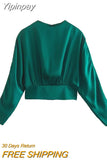 Yipinpay Green Long Skirts For Women Knot Satin Skirt Woman Ruched High Waist Slit Midi Skirt Fashion Streetwear Elegant Skirts Sets