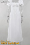 Yipinpay MO Women Elegant Lace Puff Sleeve Ruched Backless Maxi Dress Summer White Long Dress Trend Party Bandage Vestidos Robe