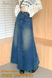 Yipinpay Vintage Long Denim Skirt Woman Jean Skirts For Ladies A Line