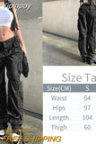 Yipinpay Pockets Cargo Pants Women Straight Loose Wide Leg Mom Jeans Vintage 90S Aesthetic Low Waist Streetwear Baggy Denim Trousers